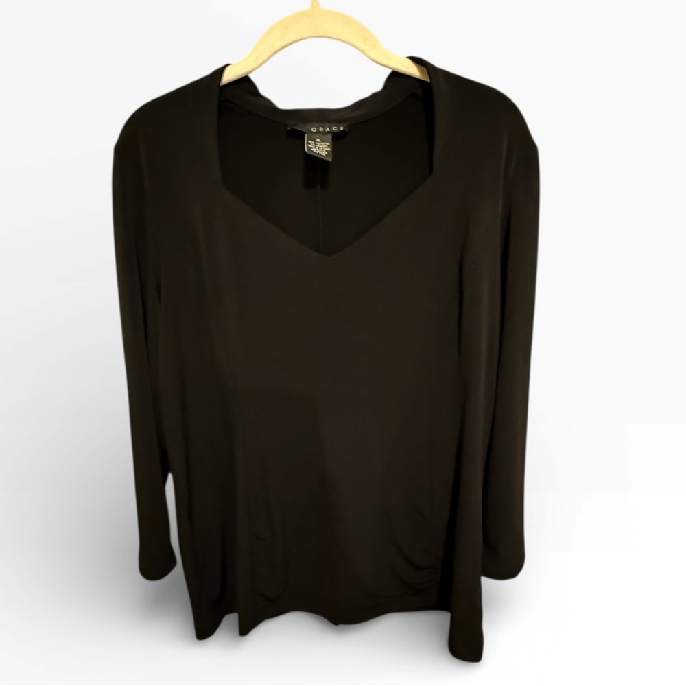 Grace Black Long Sleeve Sweetheart Neckline Top - Size XL